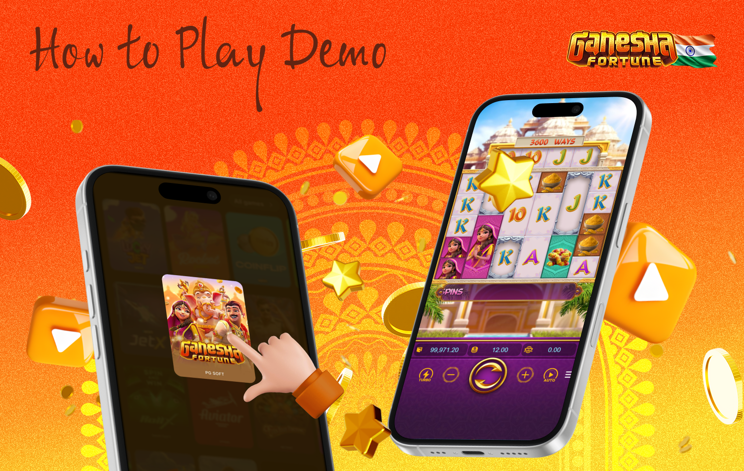 In the demo version of Ganesha Fortune, players from India need to open the game, select a bet and spin the reels